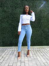 STRIPE OFF SHOULDER SHIRT TOP - Leslie el Vene Boutique