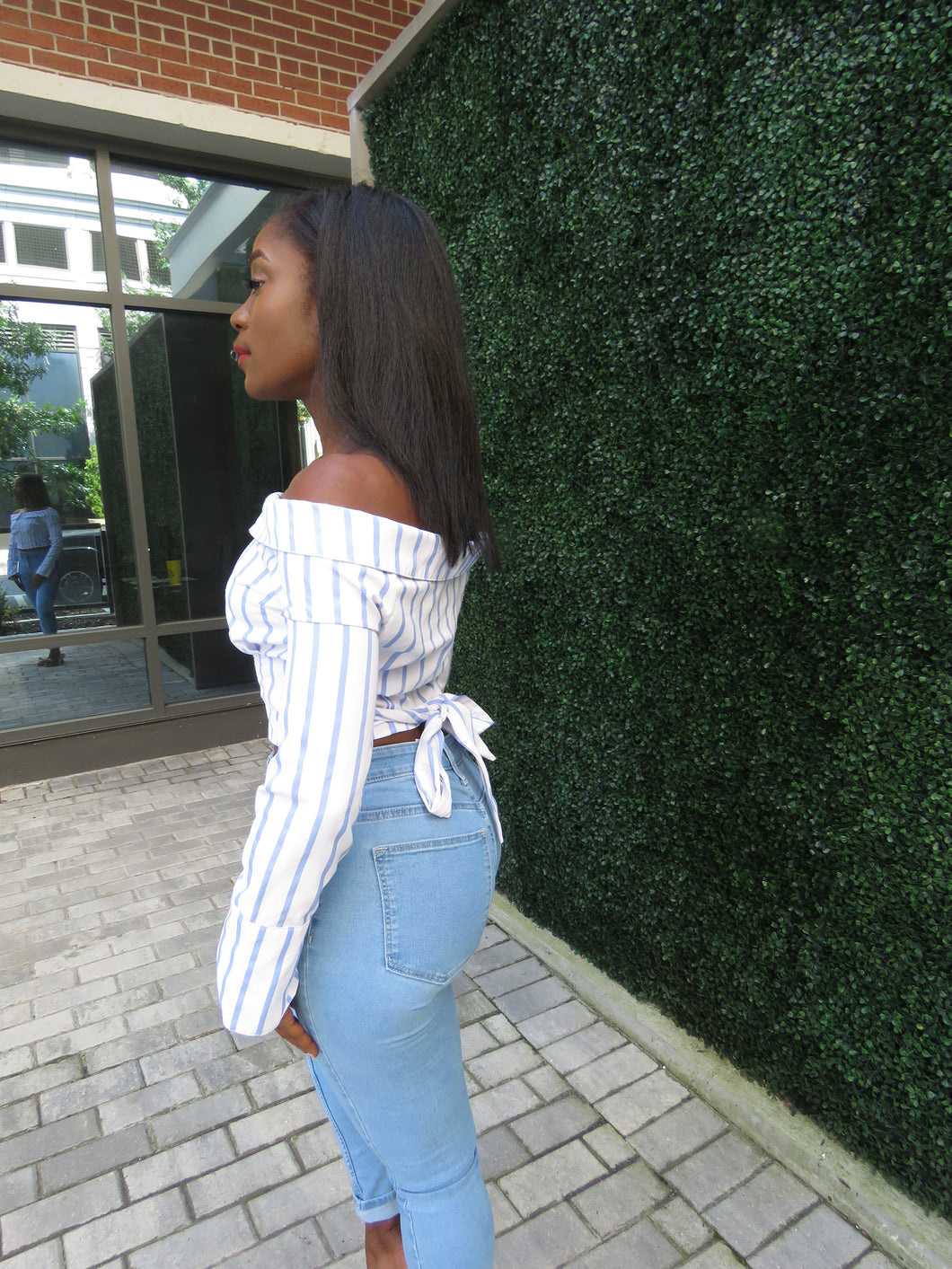 STRIPE OFF SHOULDER SHIRT TOP - Leslie el Vene Boutique