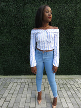 STRIPE OFF SHOULDER SHIRT TOP - Leslie el Vene Boutique
