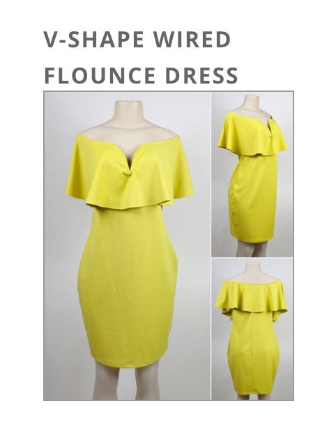 V-SHAPED WIRED FLOUNCE DRESS (+SIZE) - Leslie el Vene Boutique 